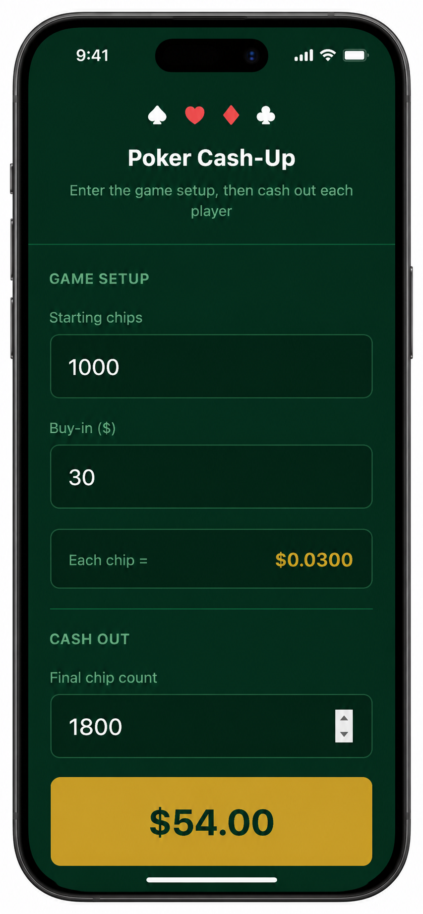 Poker Cash-Up screenshot